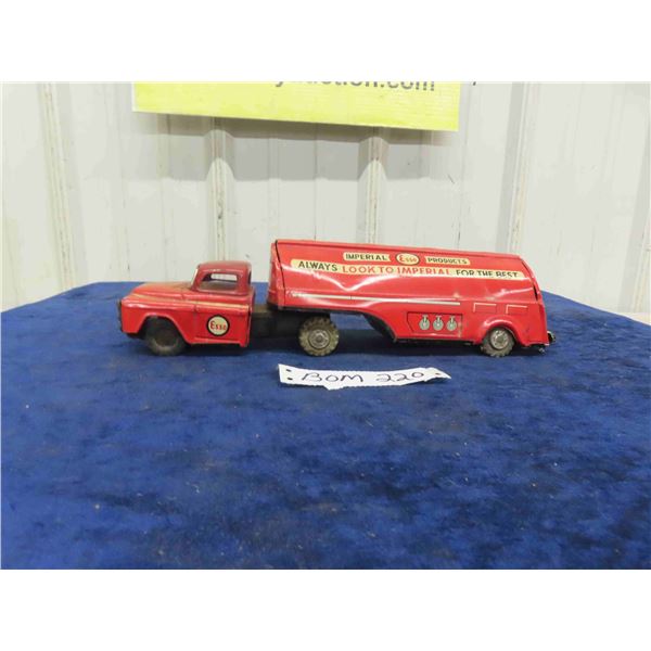Vintage Esso Tin Tanker Truck 3" x 3" x 13" - Good on 1 side, faded paint on the other