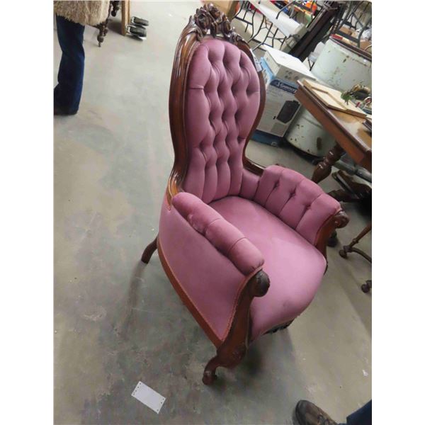 Victorian Pink Chair - Button Back with Carving - some fabric damage