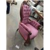 Image 1 : Victorian Pink Chair - Button Back with Carving - some fabric damage