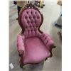 Image 2 : Victorian Pink Chair - Button Back with Carving - some fabric damage