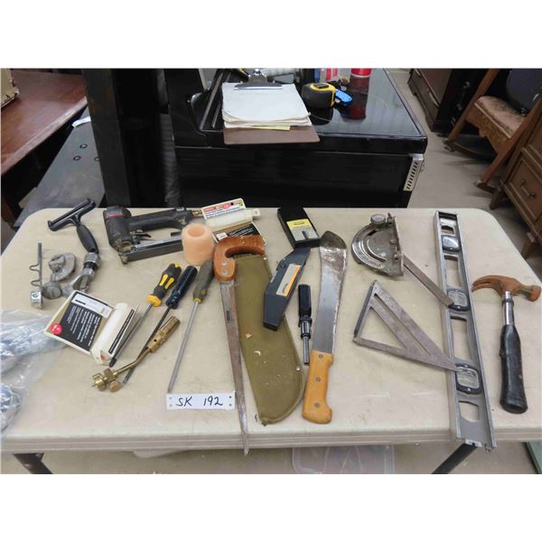 Pipe Cutters, Air Nailer, Various Hand Tools ;Saws, Screwdrivers, Hammer, plus more