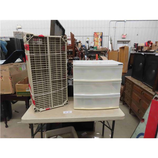 Plastic Shelving Unit 17" x 36" , 3 Drawer Plastic Storage Unit 16" x 23" x 24" 
