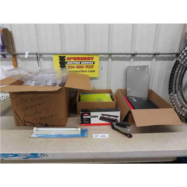 Office Supplies ; Hanging File Folders, 3 Hole Punch, Stapler, Literature Holders