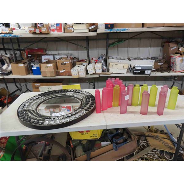 Round 28" Mirror with Bling & 22 Vases