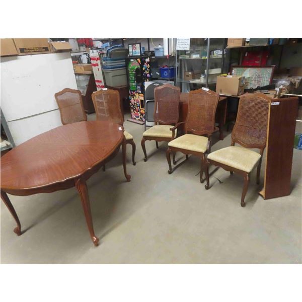 Dining Room Table 29" x 41" x 57" plus (1) 12" Leaf & 5 Cane Back Chairs