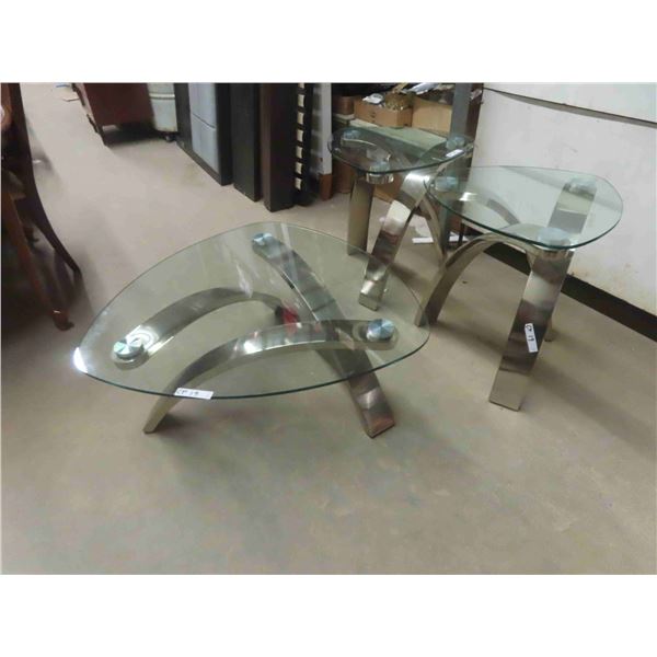 Modern Glass Coffee Table 15" x 37"x 38" & 2 End Tables 23" x 23" x 24"