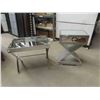 Image 1 : 2 Stands / Night Tables - Modern Chrome + Mirror ; 13" x 20.5" x 29" & 18" x 24" x 28"
