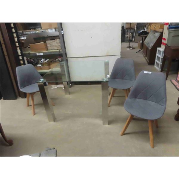 Glass Table with Chrome Style Legs & 3 Chairs - New or Like New