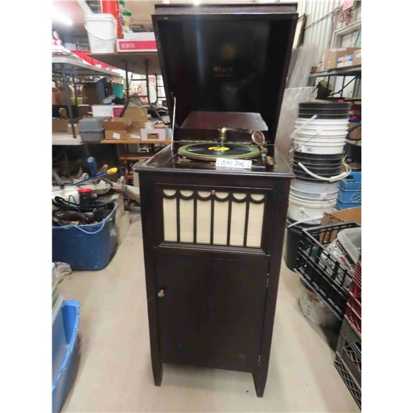 Starr Gramophone - Antique 19" x 22" x 43"  In Cabinet with Record Holder