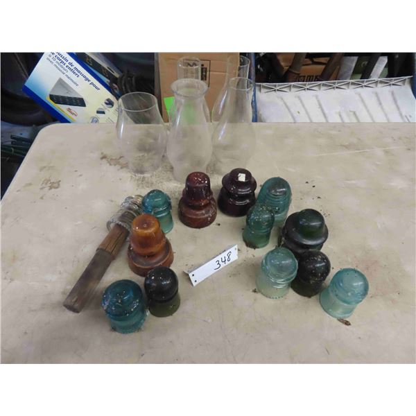 12 Hydro Glass Insulators + 5 Glass Flutes for Kerosene Lamps