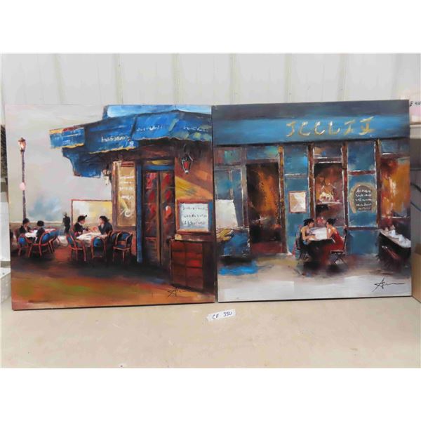 2 Café Scene Paintings 31.5" x 32"