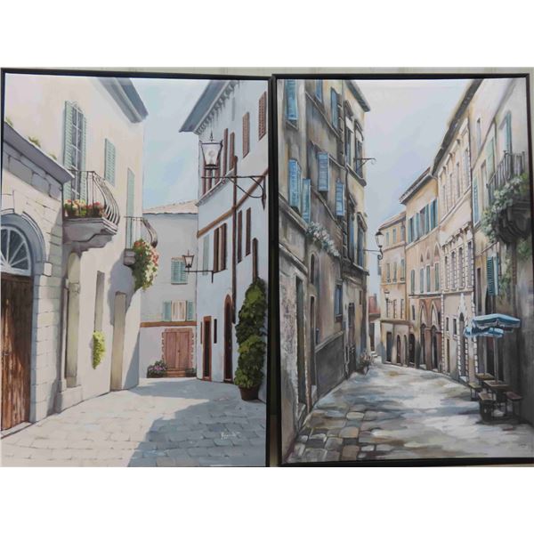 (2) 25" x 37.5" European Street Paintings