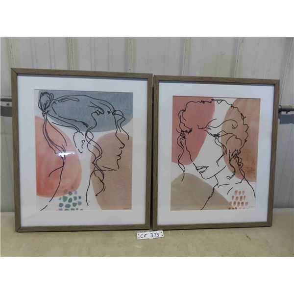 2 Wood Framed Modern Pictures - with Glass 21.25" x 25.25"