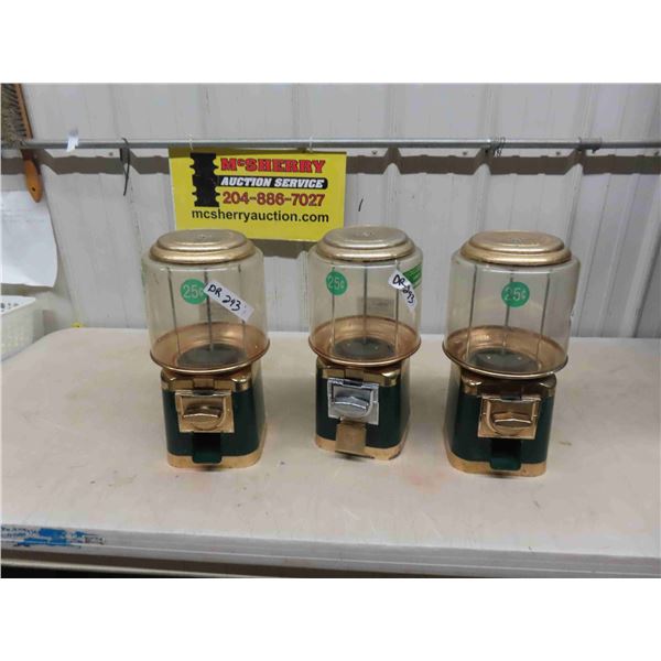 3 Coin Operated Gumball Machines - NO Keys