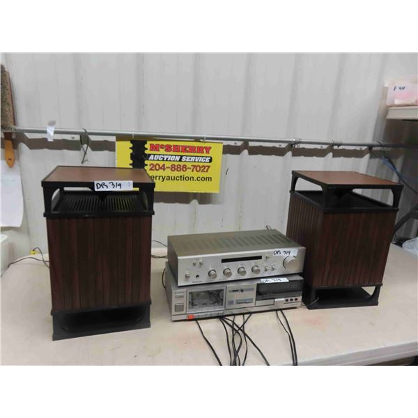 Technics Amp Model 50-8011, Hitachi Stereo Cassette Model D-E2 & Set of Speakers