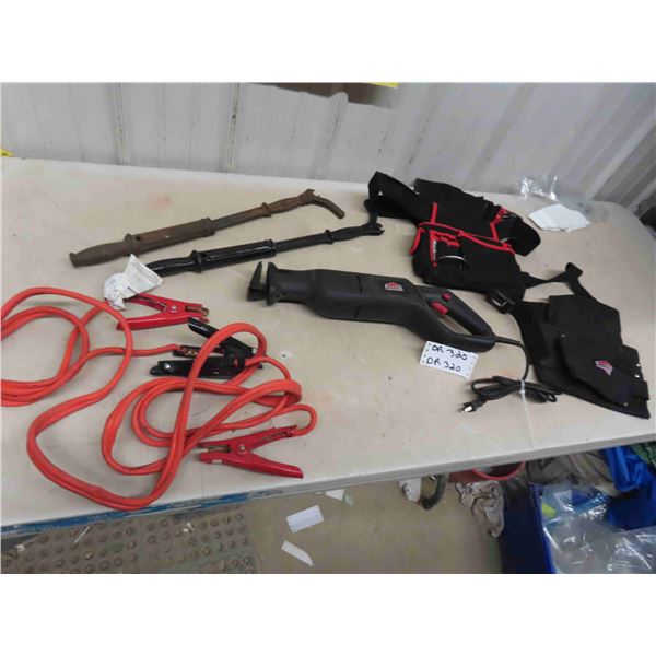 Booster Cables, Jobmate Power Reciprocating Saw, 2 Nail Pullers, 2 Tool Pouches