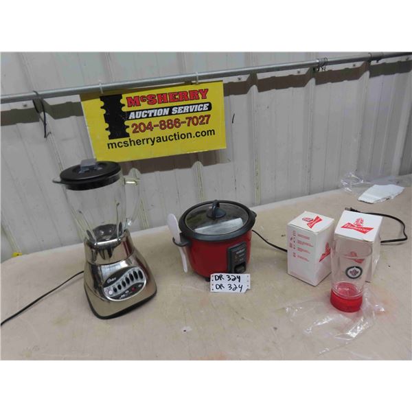 Oster 10 Speed Blender, Salton Slow Cooker, 2 Goal Light Jets Glass- Budweiser