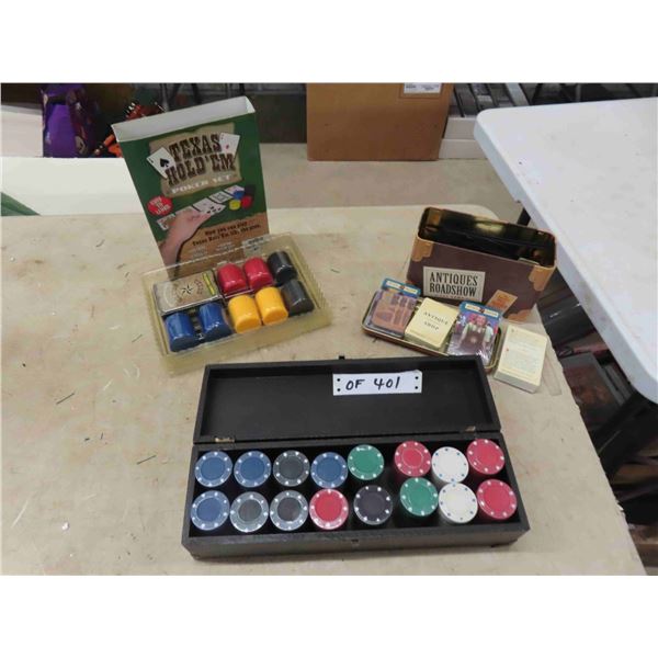 Poker Chips New in Case, Texas Hold'em Poker Set, Antiques Road Show Game