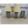 Image 1 : 2 Table Lamps with Shades 25" Tall & Wire Abstract Lamp 15" Tall