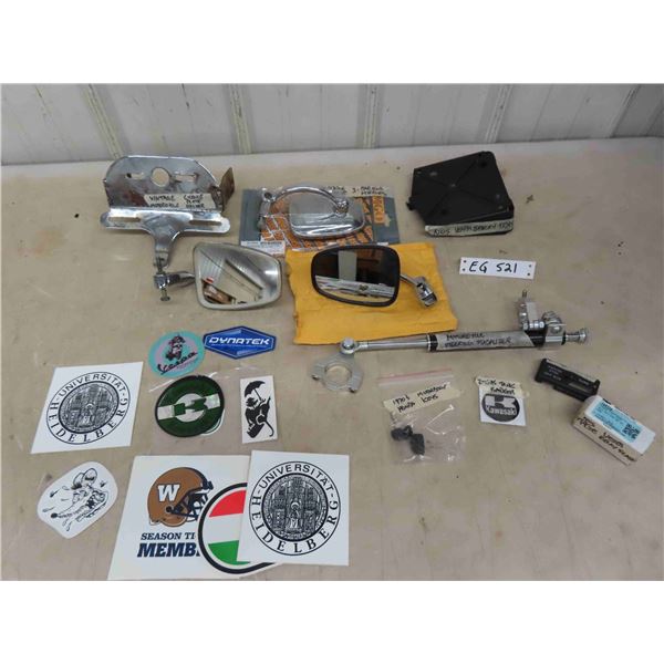 Vintage Motorcycle License Plate Holder, Steering Stabilizer, Battery Tray, plus more