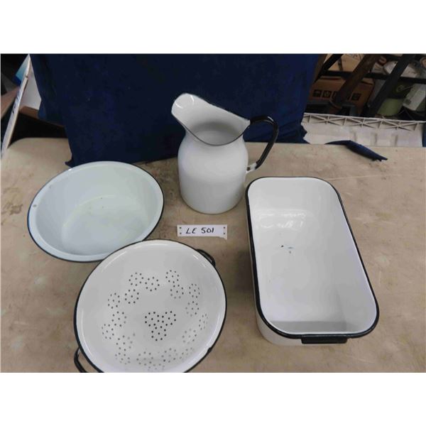 Enamel Pitcher, Strainer, plus more