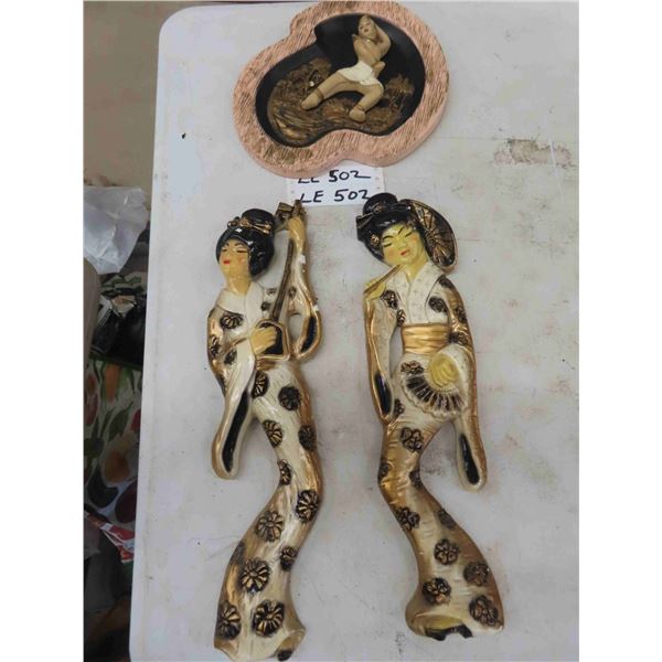 Oriental Themed Chalkware - 3 pcs