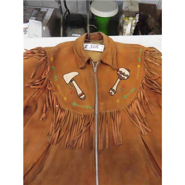 Leather Jacket with Fringes, Embroidery - Lining in poor condition