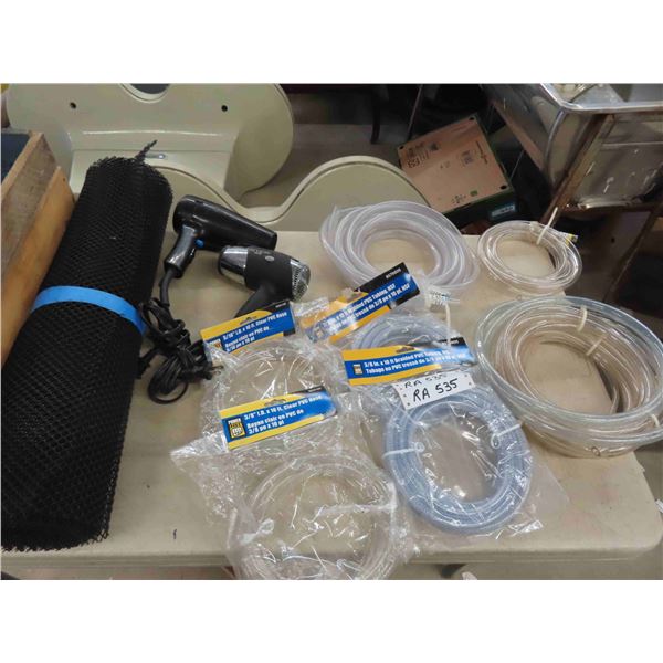Various Sizes of PVC Hose, Braided Hose , Roll of 25" Netted Liner & 2 hair Blow Dryers