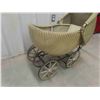 Image 2 : Very Old Baby Carriage with Wicker + Wood Spoked Rims - Good Condition 