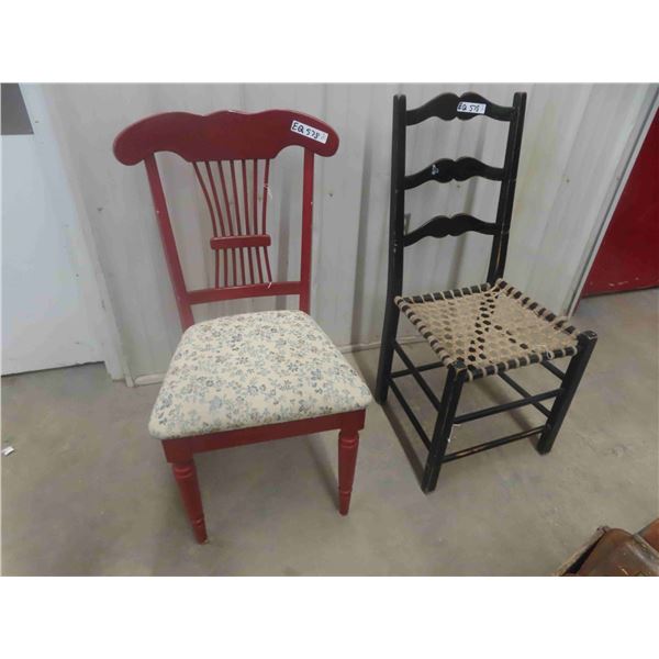 2 Chairs ; (1) Tapestry Seat & (1) Ladder Back Hide Lace Seat