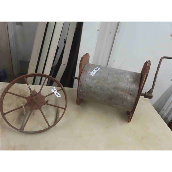 Steel Wheel 16" wide & Hose / Cord / Rope Wind Up Retractor