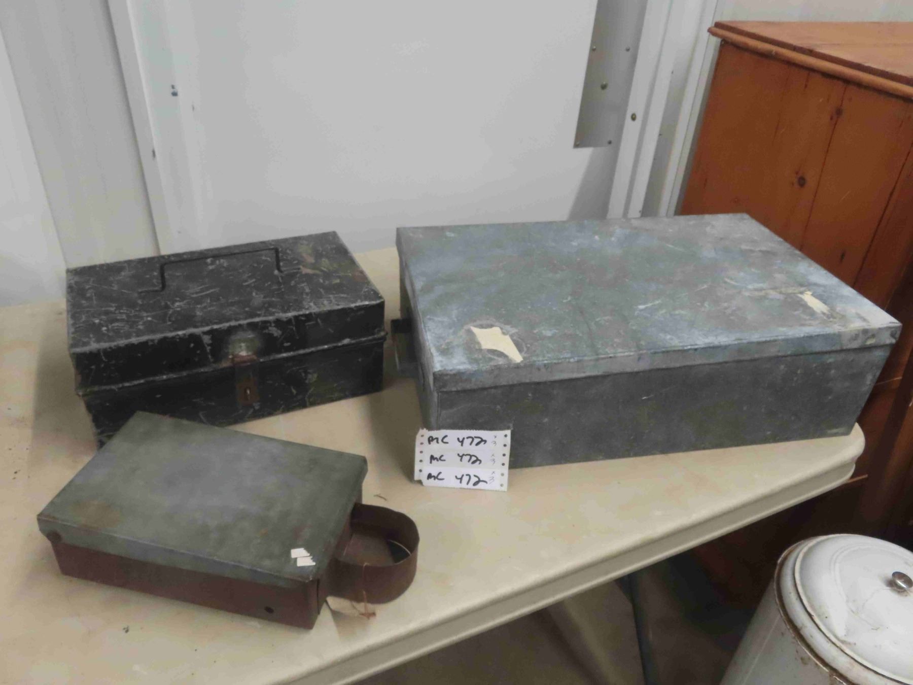 3 Galvanized Tin Boxes; Implement Tool Box, Galv. Box 7