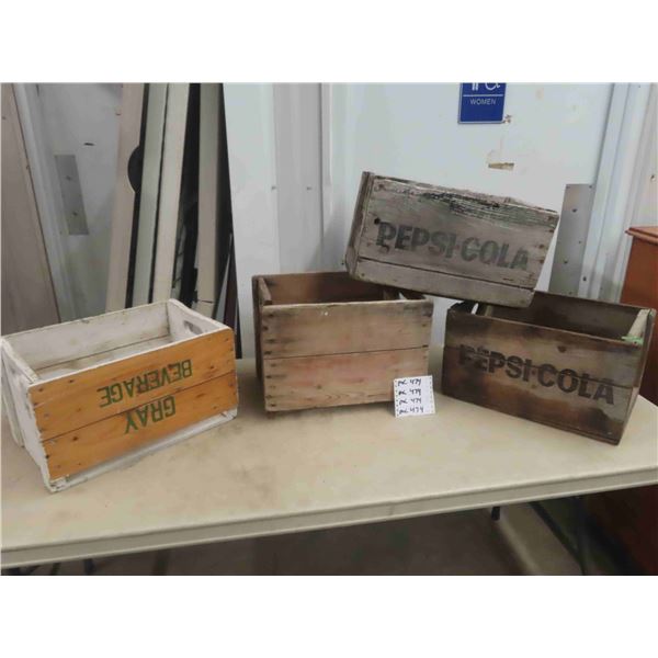 Wooden Pop Crates ; (2) Pepsi, 7Up, Grey Beverage