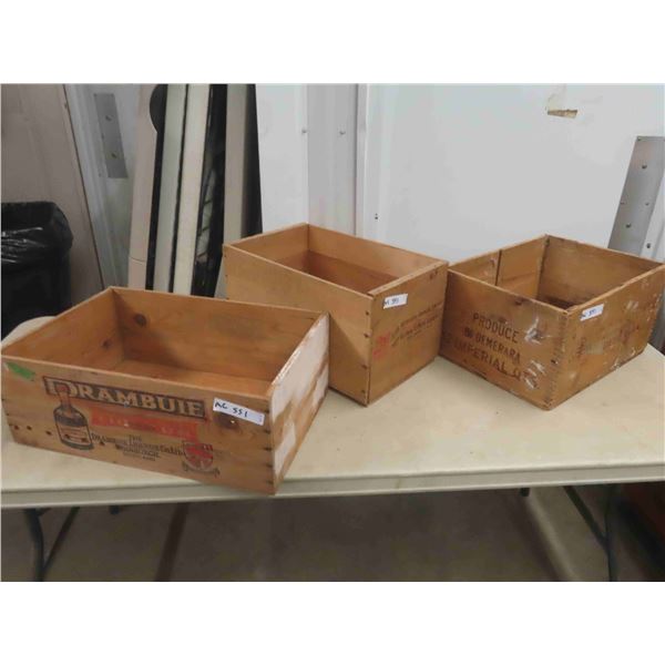3 Wooden Whiskey Crates