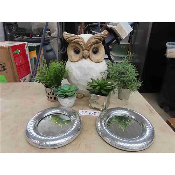 Artificial Plants, Owl Statue, 2 Mirrors