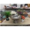 Image 1 : Vases, Fake + Silk Flower Arrangement & Large Basin
