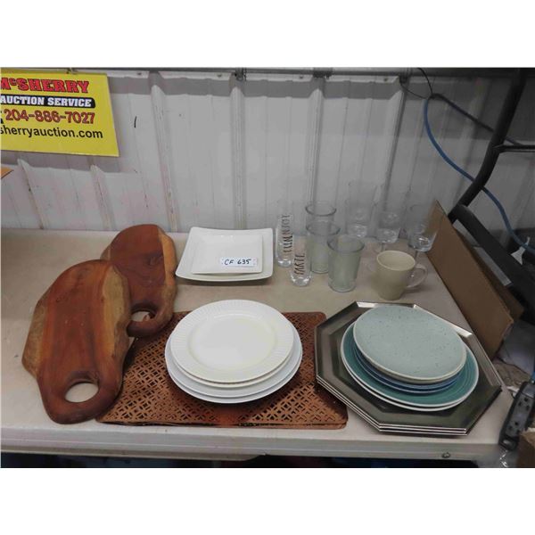 Glassware, Kitchenware, Plates, Chutney Board, plus more