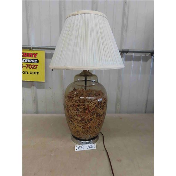 Glass Base Table Lamp Full of Match Sticks - works 25" Tall