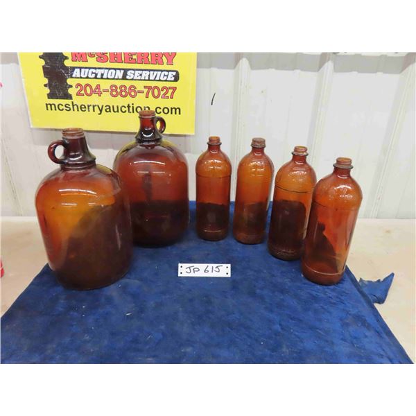 2 Large Brown Javex Bottles & 4 Small