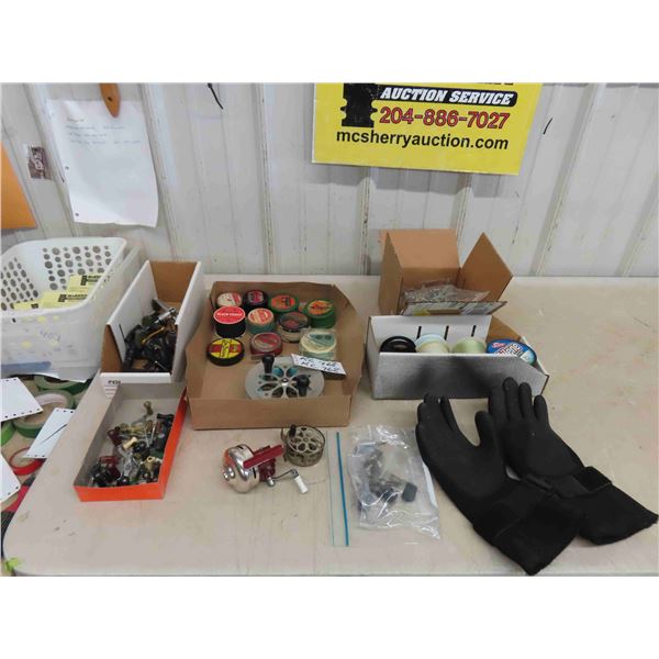 Fishing Supply ; Reels, Pieces of Fishing Line, Gloves, plus more