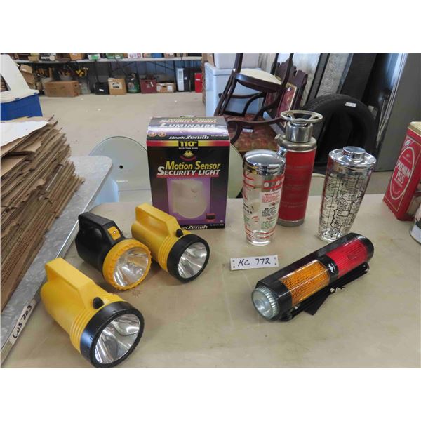 Motion Sensor Security Light, 4 Flashlights, Thirst Extinguisher, Shakers