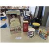 Image 1 : Porcelain Doll 18" Tall & 4 Metal Tins