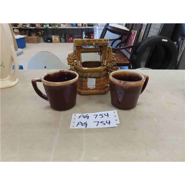 McCoy Wishing Well & 2 Coffee Mugs