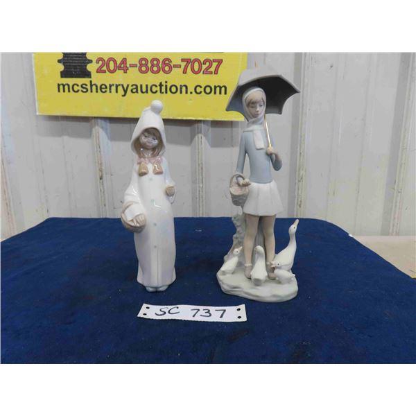 2 pcs Lladro; Girl with Duck  11" Tall & Girl with Pigtails 9" tall
