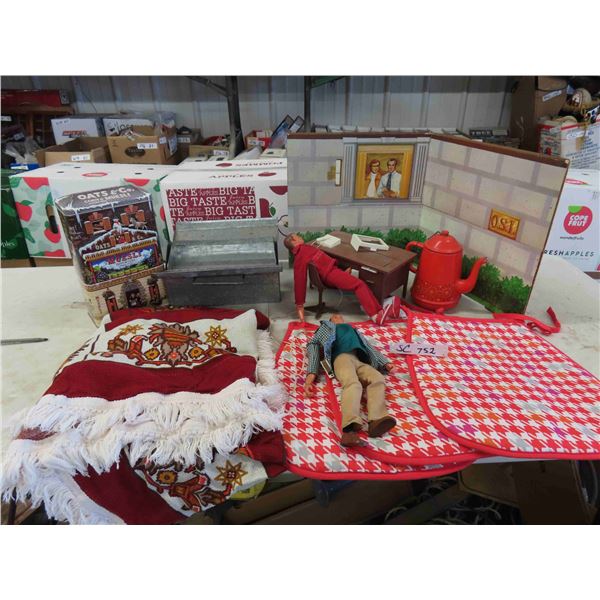 Variety Package ; Galvanized Tool Box, Seat Cushions, Metal Tin, Table Cloth