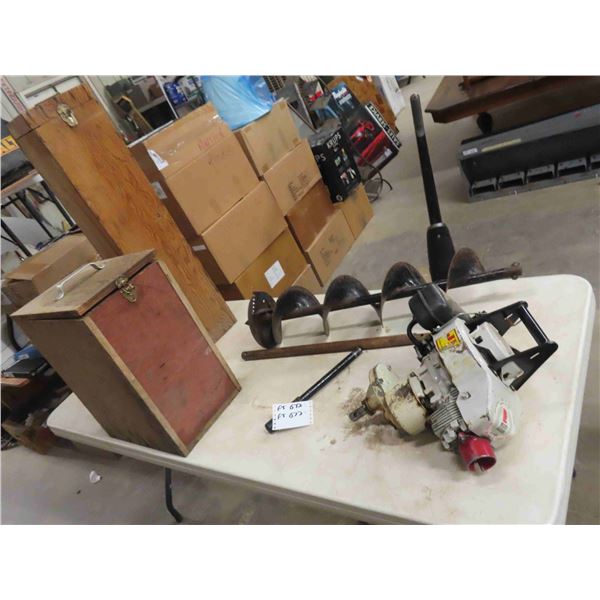 Jiffy Gas Ice Fishing Auger, Tecumseh 3HP with 2 Fitted Home Made Wooden Cases