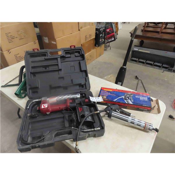 (2) Grease Guns ; Alemite 14.4V with Case & Legency Air Powered