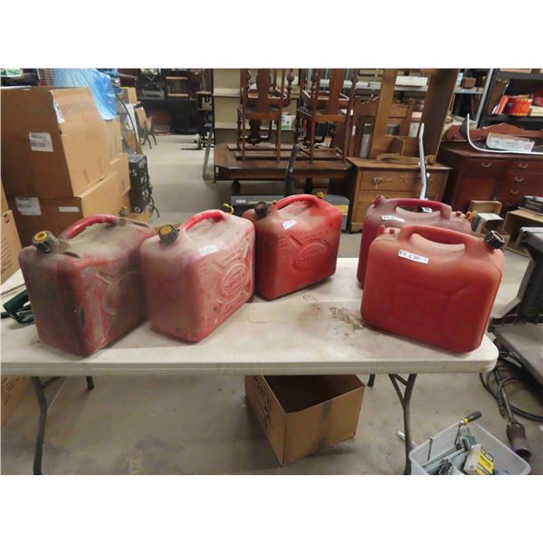 (5) 5 Gal Gas Cans - 1 missing all caps