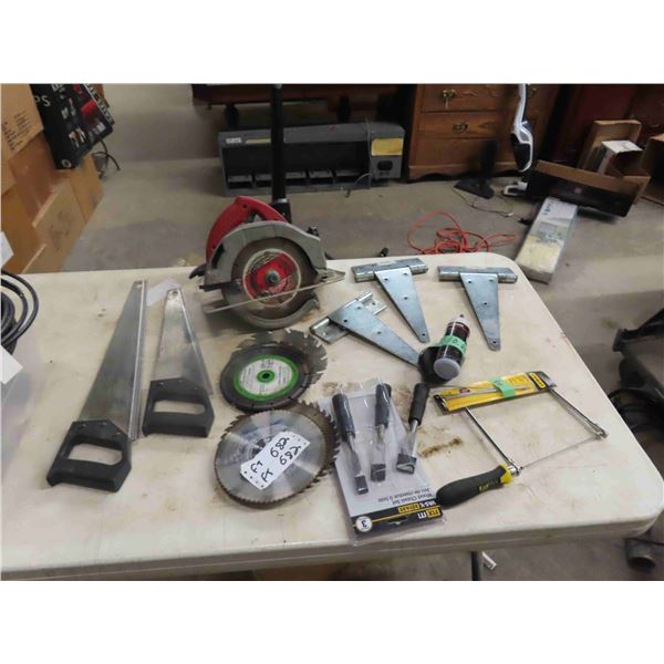 Power Circular Saw with Extra Blades, New Hand Wood Chisel, Saws, Hinges
