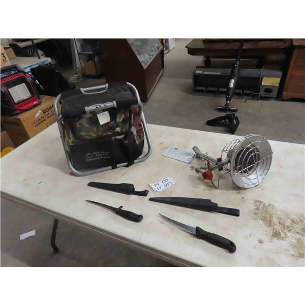 Propane Sunflower Heater, 2 Butcher/ Filleting Knives
